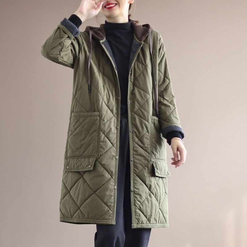 Diamond-shaped Cotton-padded Jacket Loose Large Size Casual Mid-length Cotton-padded Jacket Women