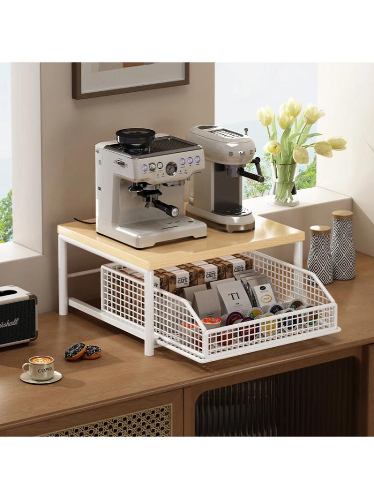 Space-Saving 2-Tier Pull-Out Rack | Printer/Microwave Stand with Storage Basket | For Kitchen, Living Room & Bedroom