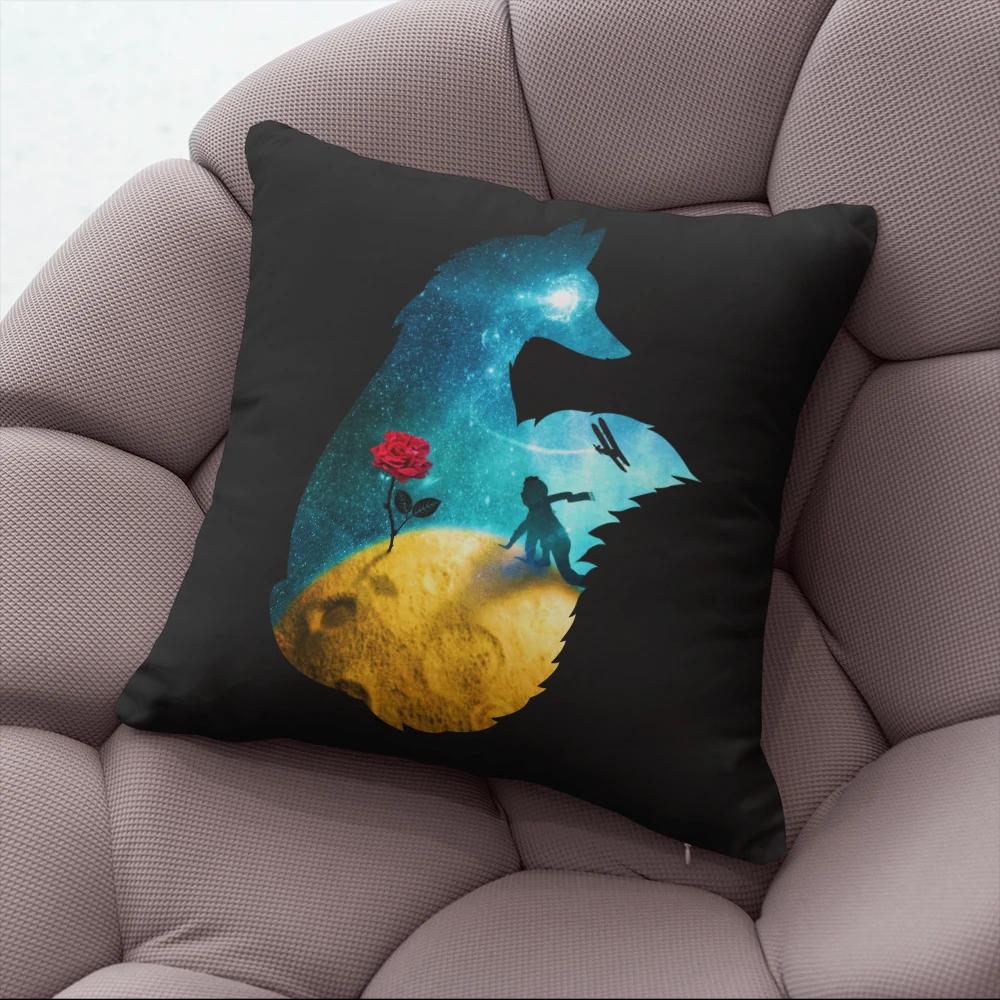 45x45cm Short Plush Little Prince Print Cartoon Pillowcase Bedroom Sofa Chair Car Waist Pillow Cover Home Party Cushion Cover