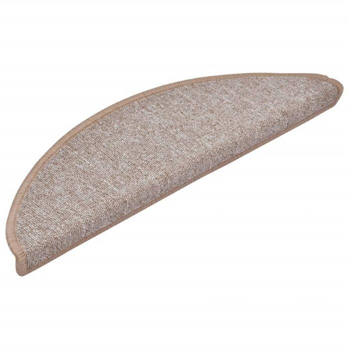 VidaXL Tapis d'escalier 15 pièces 56 x 17 x 3 cm Marron clair Demi-rond 133878
