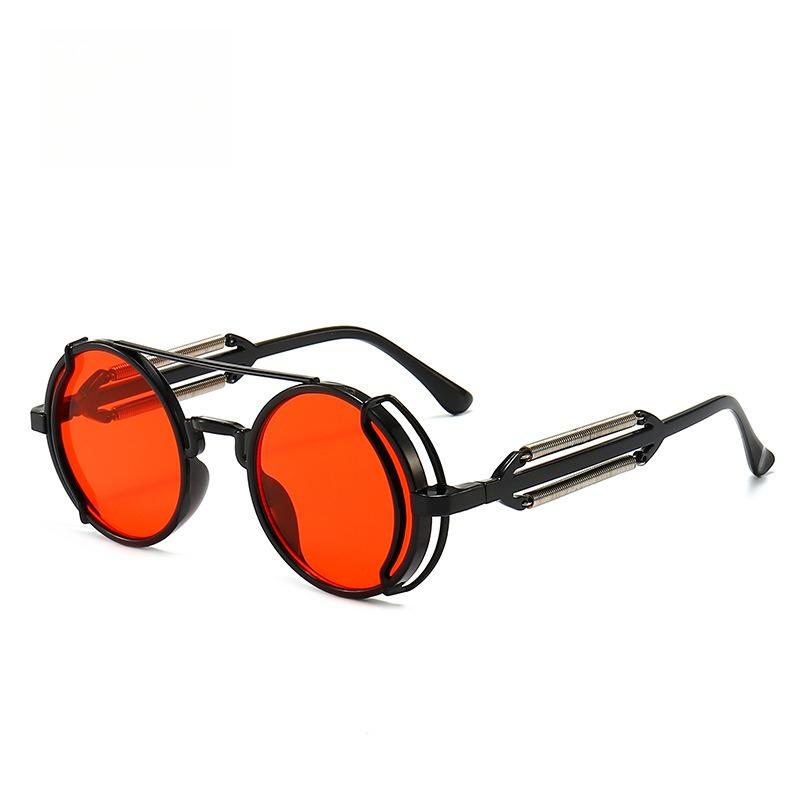 

Hollow Out Round Frame Sunglasses, Fashionable Double Beam Punk Sunglasses, Double Spring Leg Protective Sunglasses красный