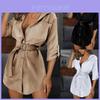 Basic Polyester Women V Neck Dress With Long Sleeves For Summer Casual Wear