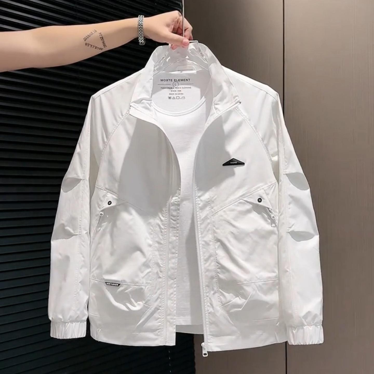 

Spring and autumn new fashion tooling stand-up collar jacket men s American trend versatile ruffian handsome popular casual top jacket 3XL 160-87.5 kg белый