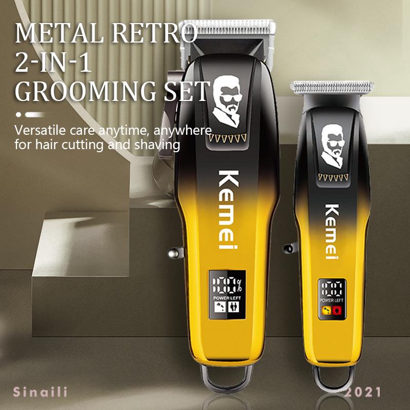 Kemei Professional Barber Hair Clippers and Trimmer Set Cordless Zero Gapped Hair Beard Trimmer Men Finish Hair Cutting Machine