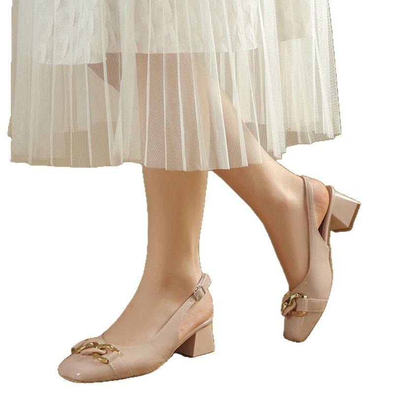 Foreign style outer wear solid color sandals 2025 summer one-word buckle with skirt single shoes thick heel non-slip fashion shoes foreign trade