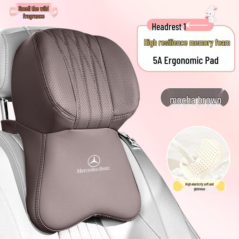 Compatible Mercedes-Benz C260L/E300L/GLC Perforated Headrest & Lumbar Support - Breathable Comfort.