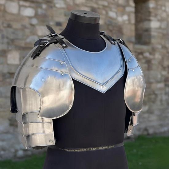 Medieval Steel Pauldrons with Gorget Knight Armor Shoulder Set for LARP, Cosplay, Renaissance and Display