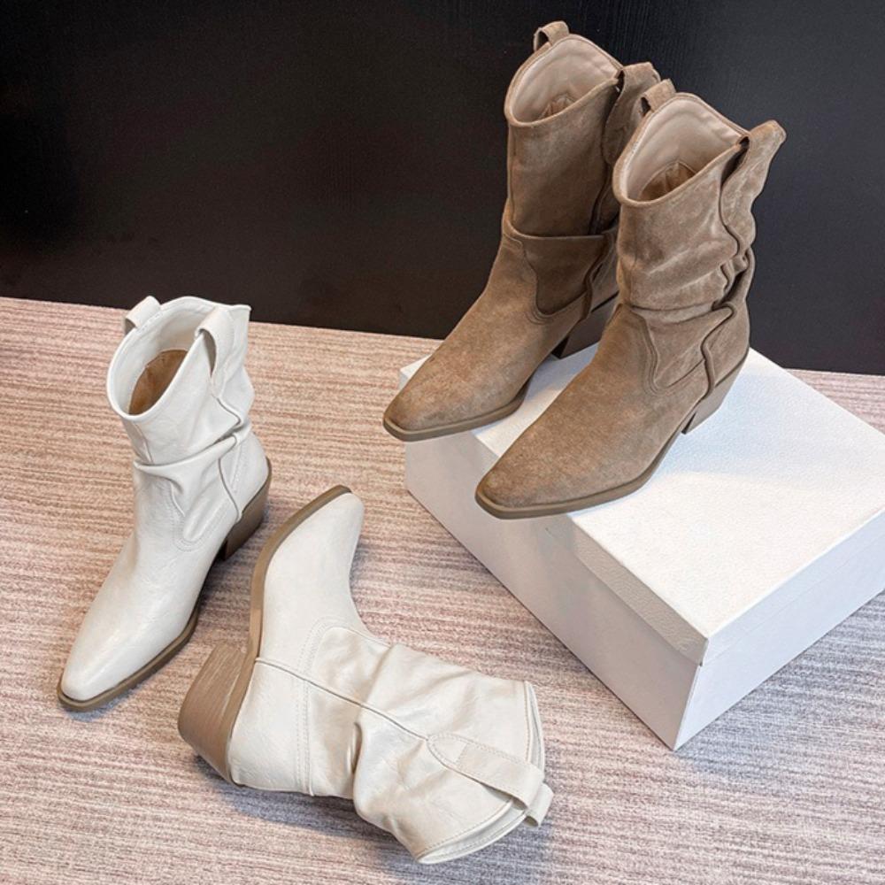Women's Autumn Boots Thick Heel Pointed Boots Women's 2025 Autumn Winter New Retro Versatile Western Mid Tube Boots for Woman