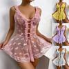 Erotic underwear suspender see-through stripless nightdress plus size sexy breastless pajamas transparent nightdress set temptation