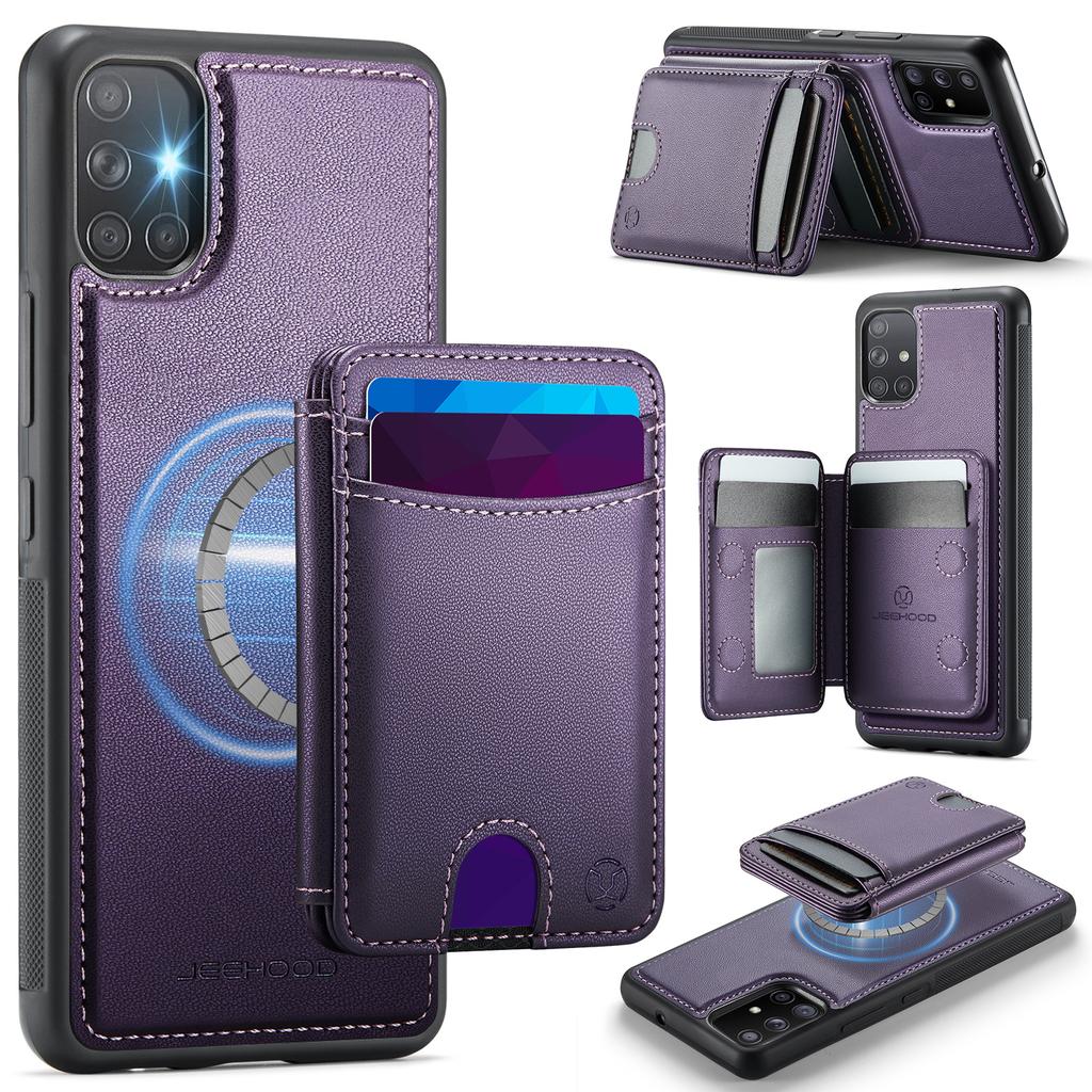 For Samsung Galaxy A51 4G SM-A515 Magnetic Case JEEHOOD J10 Leather Back Phone Cover with Detachable Card Holder Kickstand