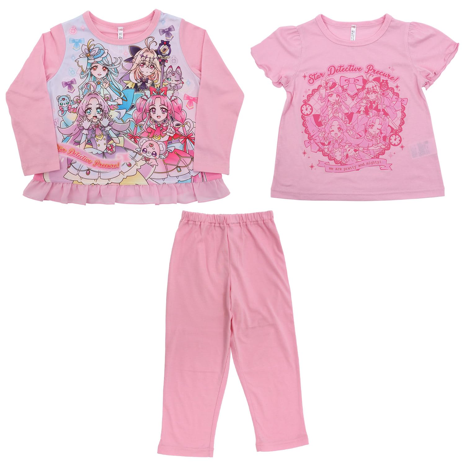 Detective Pretty Knit Pattern Pink Cure! Glow-in-the-Dark 2-Top Pajamas, B, 582, 130cm, розовый