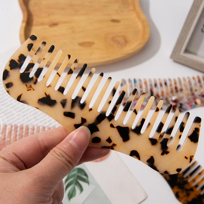 Daily Life Hairdressing Tail Cellulose Marble Pattern Hair Combs Wide Teeth Tortoise Shell Colorful Acetate Hair Combs for Women