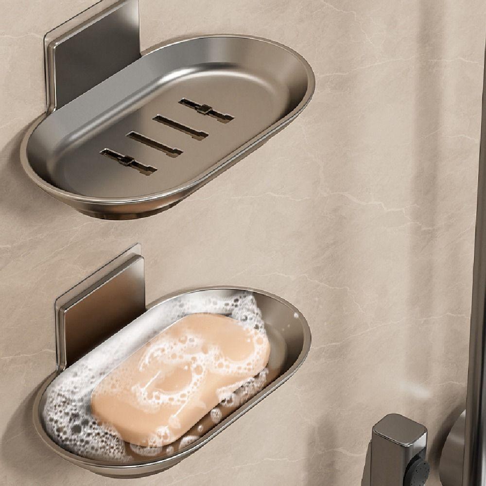 2Pcs Self Adhesive Soap Drain Box Punch-Free Soap Dish Holder Soap Storage Tray  Household
