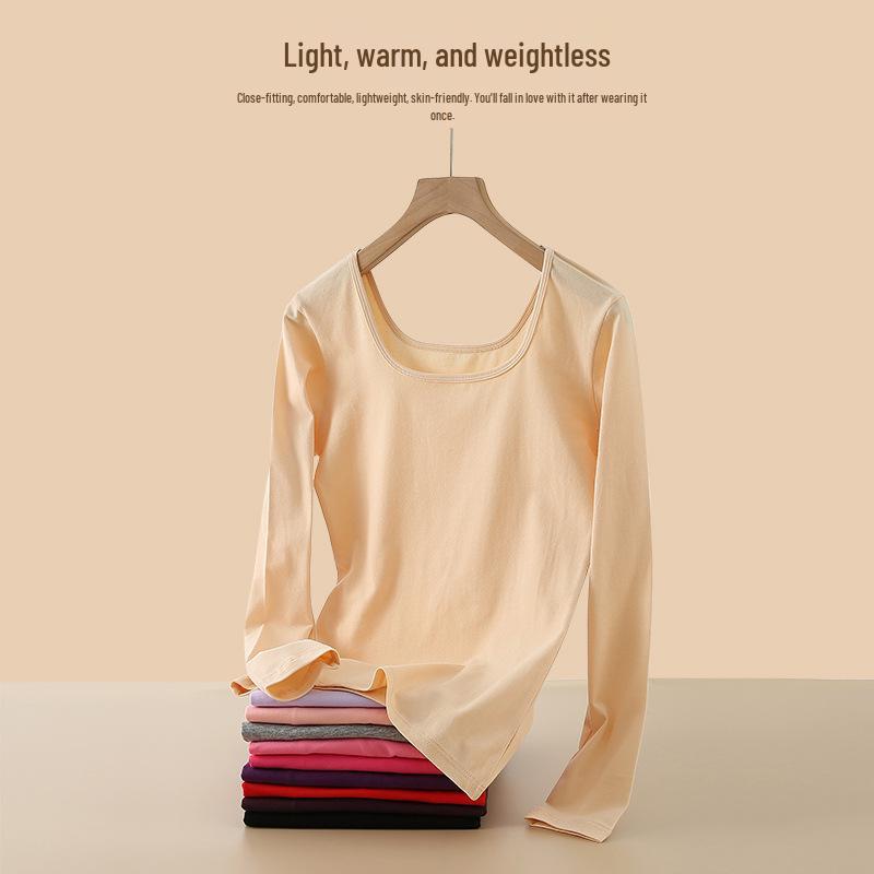 Women's Pure Cotton Long-Sleeve Top: Thin Autumn/Winter Base Layer, Warm Lycra Cotton Sweater