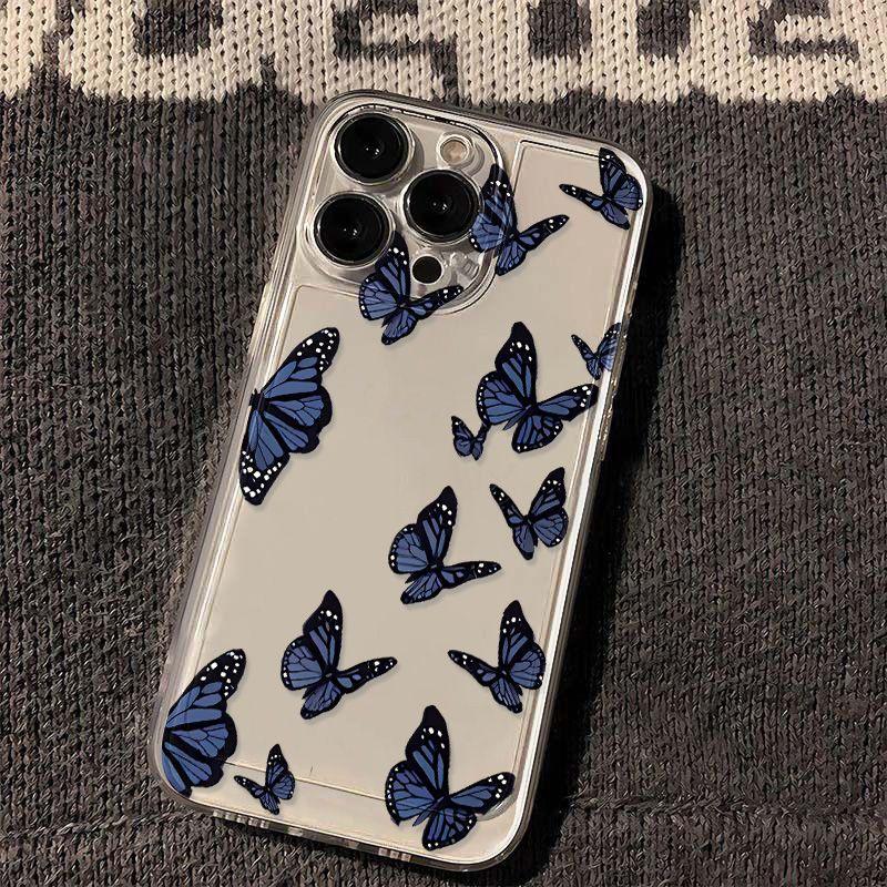 Dark Blue Butterfly for iPhone17promax Apple 16 Mobile Phone Case 14/13 Fine Hole 15 Transparent 12