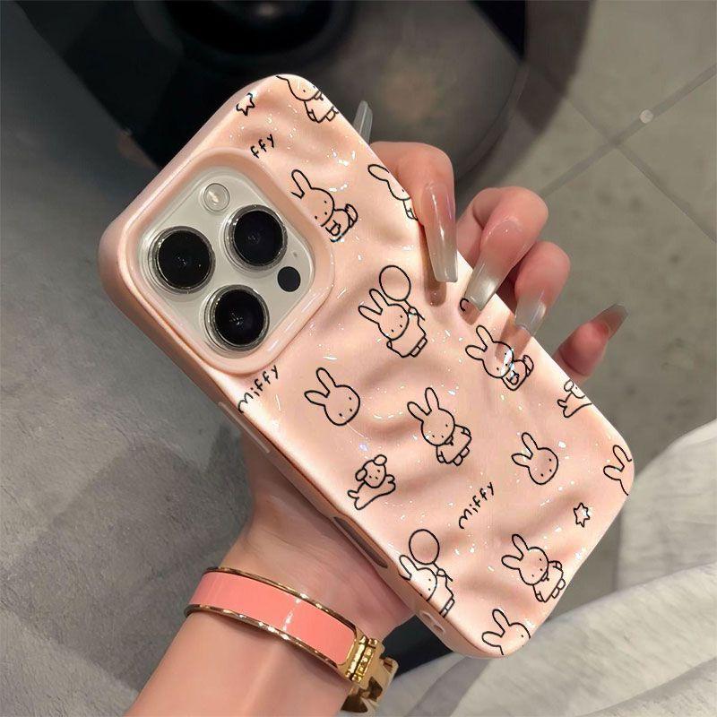 Meteorite Pattern Lines Miffy Rabbit Suitable for Apple 17/16pro Mobile Phone Case 14 Folds 15 Three-dimensional 12 Cute 13 Soft