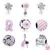 100 %Real 925 Sterling Silver Pink Enamel Flower Ribbon Charms Beads Fit Original Bracelet For Women Jewelry Making