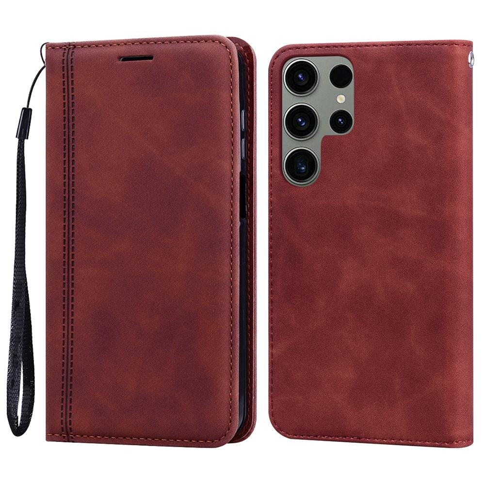 For Samsung Galaxy S25 Ultra Case Business Style Magnetic Closure Leather Phone Cover with Strap