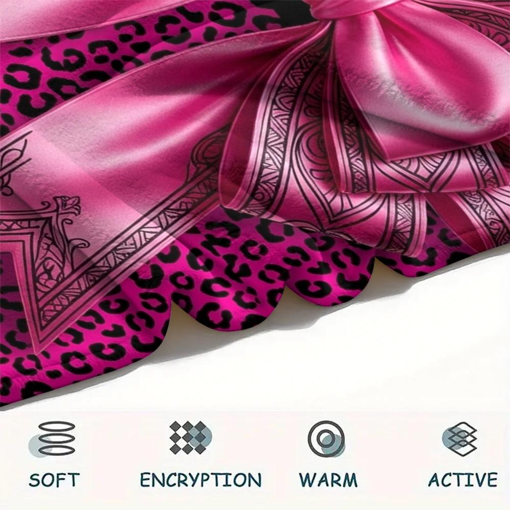 1Pc Gorgeous Bow Print Flannel Blanket, High Quality Comfortable for All Seasons, Home Decor, Warmth and Comfort, Perfect for Christmas Gifts W112