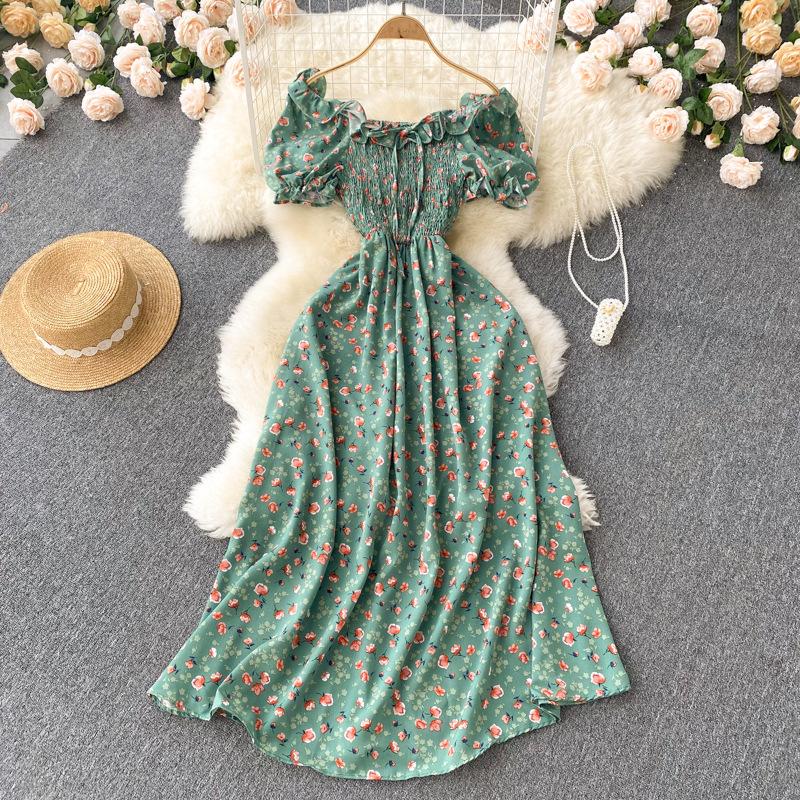Çiçek Elbise Baskı Uzun Elbise Fırfır Maxi Sundress Bohemian Kadın Yaz Rahat Zarif Straplez vestidos