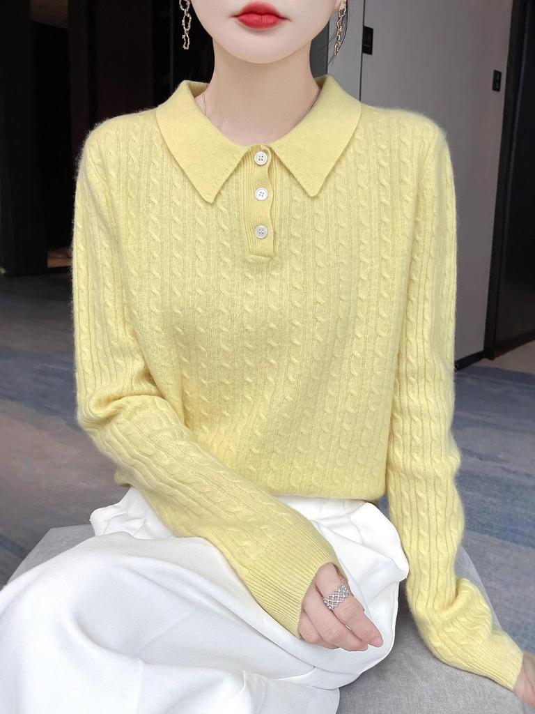 Women's 100% Pure Wool Thick Cable Knit Sweater - Autumn/Winter Loose Fit Fashion Base Layer
