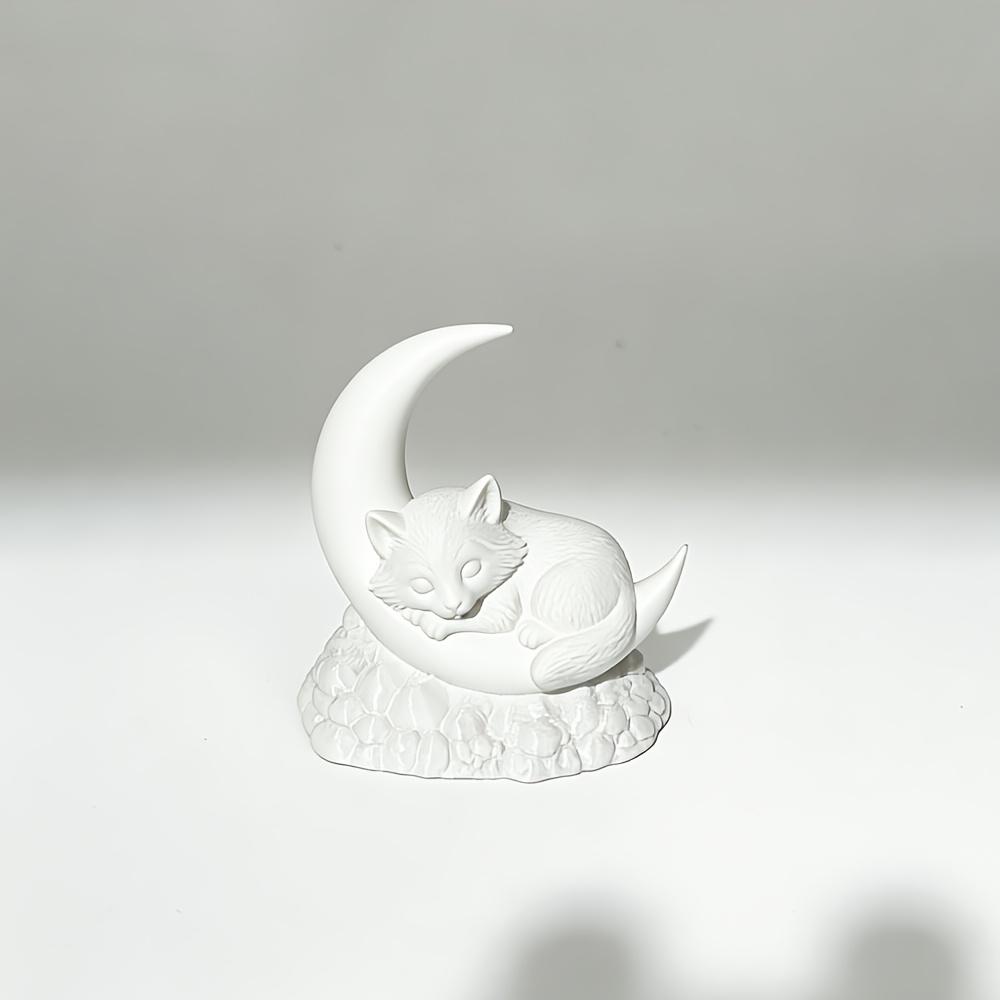 

A Cute Little Wolf Cub, Curled Up and Sleeping on A Crescent Moon, Suitable for Desktop Decoration, Perfect Gift for Friends белый