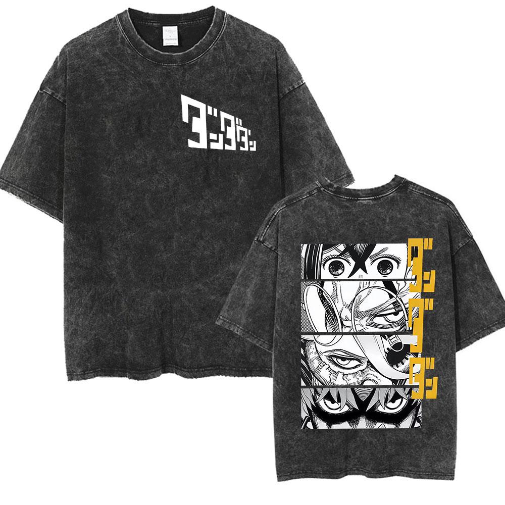 Vintage Washed Anime Dandadan Okarun Dan Da Dan Graphic Tee Shirt Mens Women Summer Loose O-Neck Short Sleeve T-shirt Streetwear
