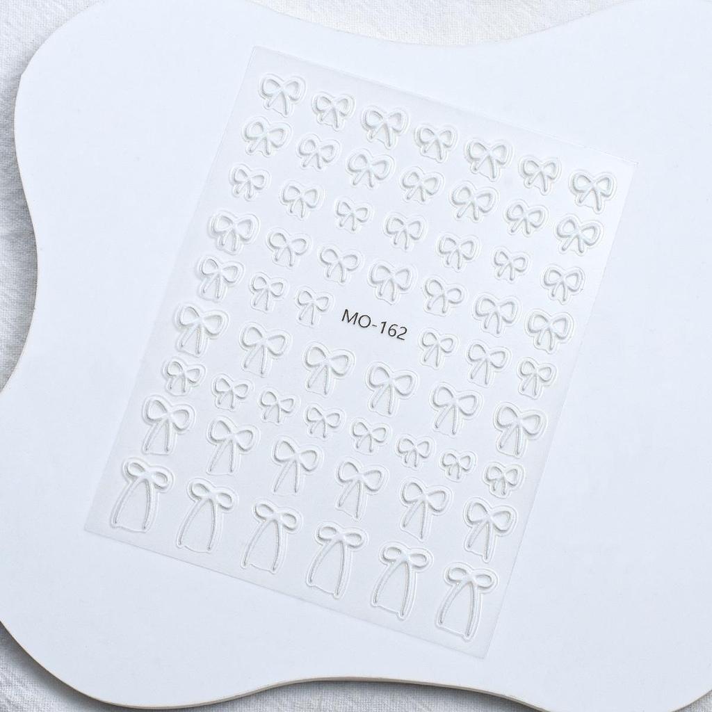 3D Bowknot Nail Stickers: Embossed Black, White, Silver Self-Adhesive Decals