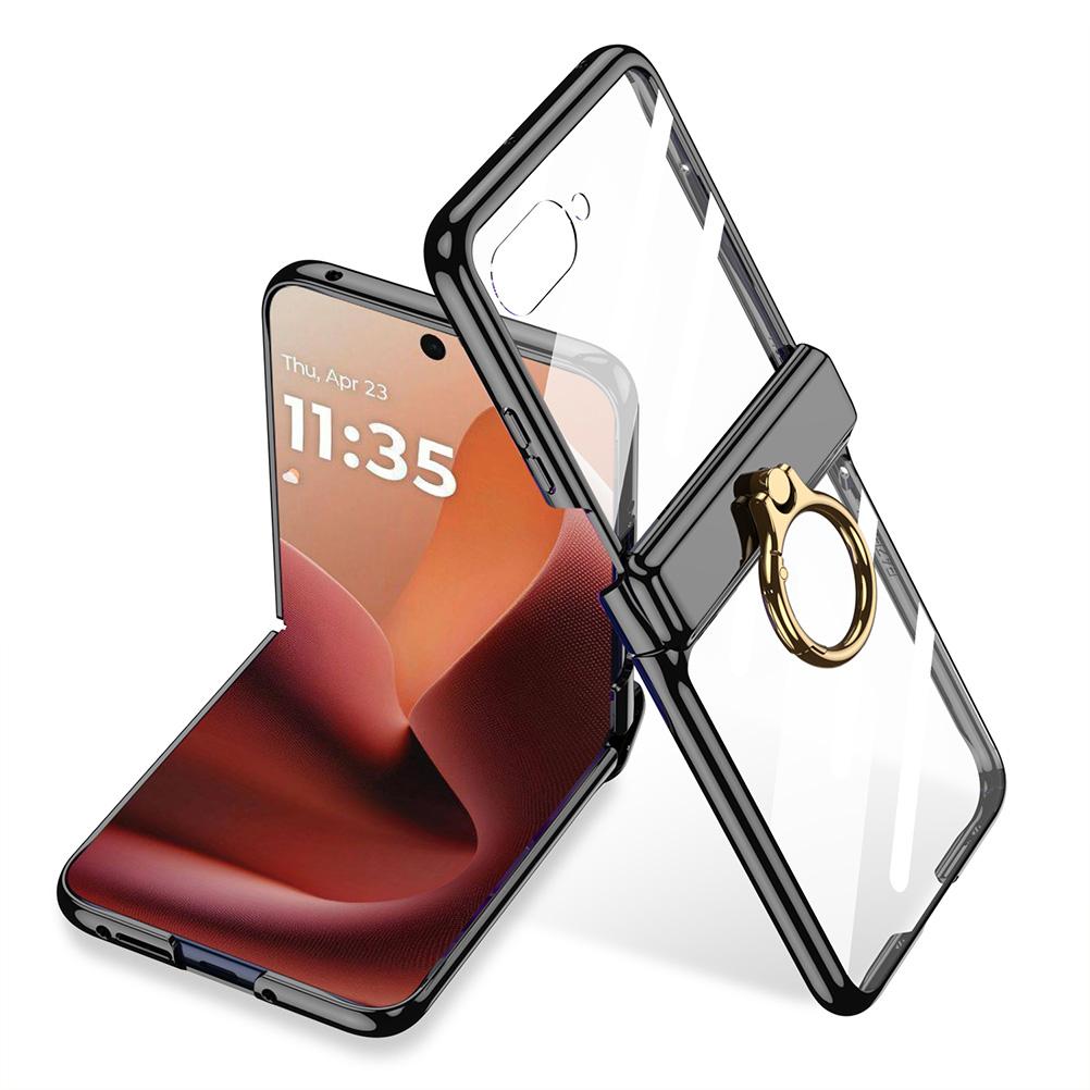 

Electroplated Frame Transparent with Metal Ring Holder Hinge Glass Protective Film Case For Motorola Razr 60 Ultra Cover Motorola Razr Ultra 2025