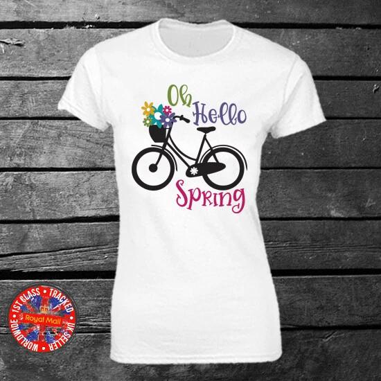 Oh Hello Spring  T-shirt Ladies Mens Unisex Weather Nature Bike Ride Gift 2XL
