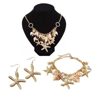 Shell Starfishes Bracelet Statement Choker Necklace Shell Earrings Mermaids Costume Jewelry Set Beach Jewelry for Women