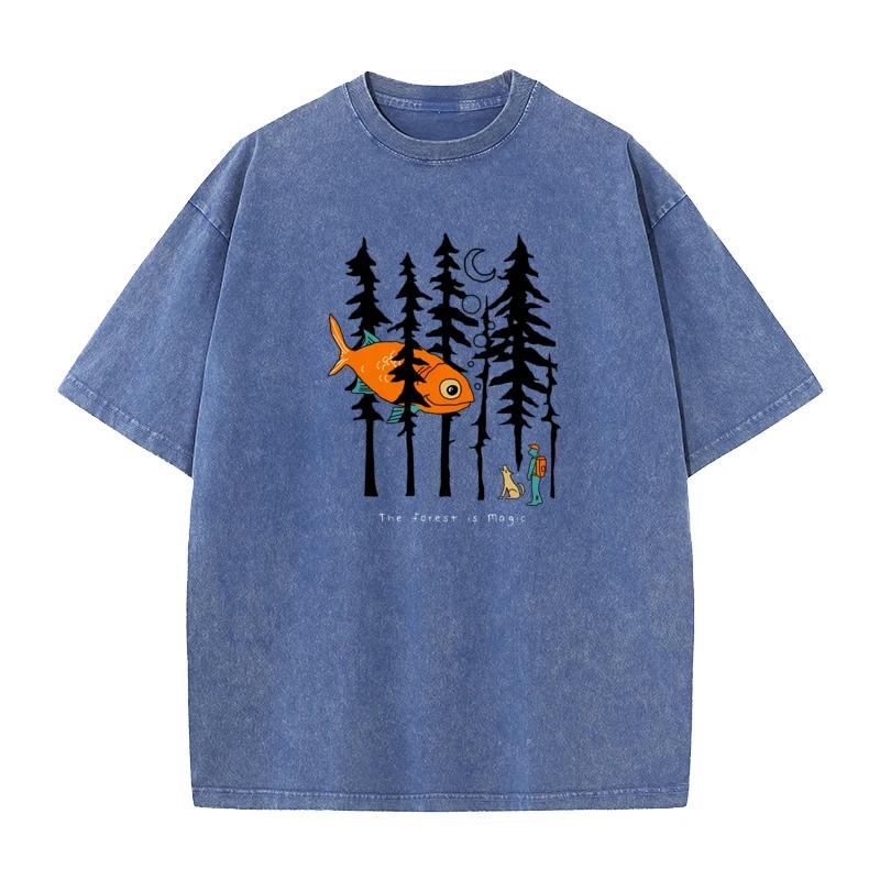Forest Is a Magical and Crazy Autumn Pattern Washed and Distressed T-shirt for Men and Women Cute Short Sleeve