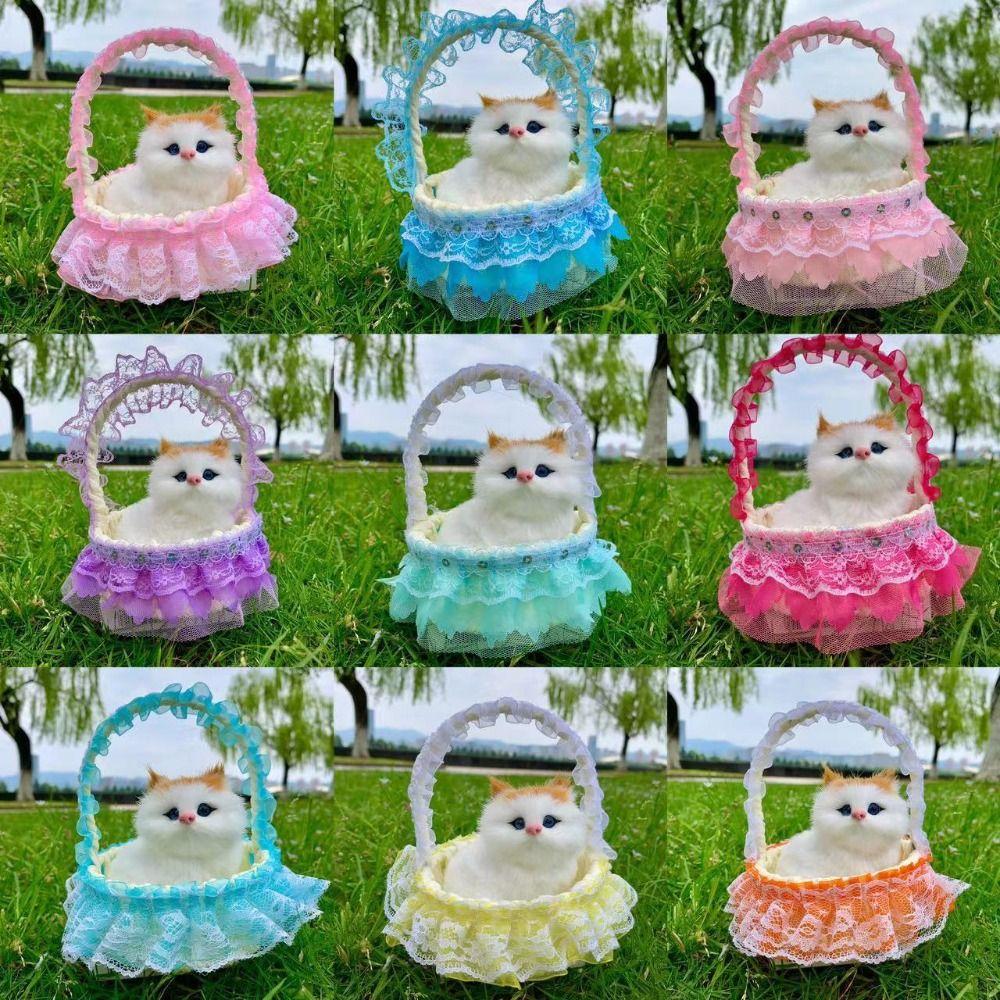 Plastic Flower Basket Cat Simulation Cat Toy Cute Cat Ornament