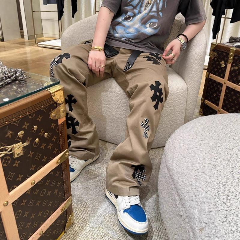 Cross Light Luxury Jeans Heavy Industry Embroidery Leather Men's and Women's Loose Casual Versatile Wide-leg Trousers