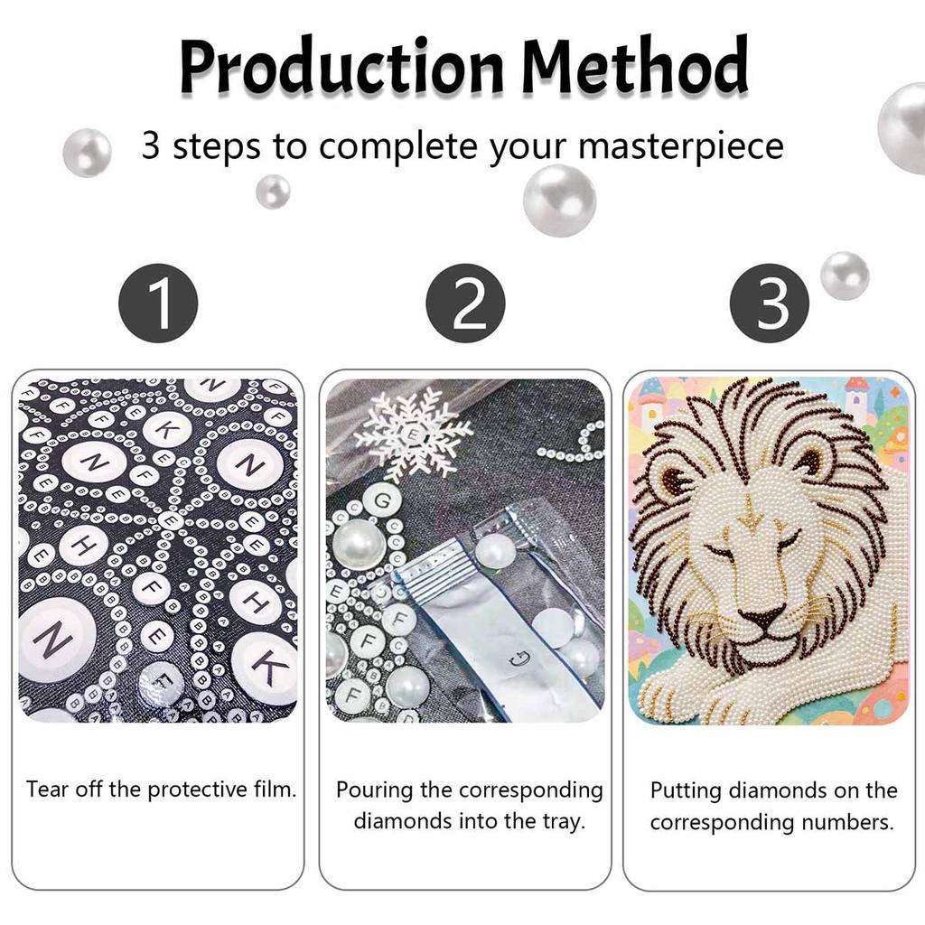 DIY Pearl Art Lion Painting Kit 5D Crystal Rhinestone Embroidery for Bedroom Living Room Wall Decoration Handmade Craft