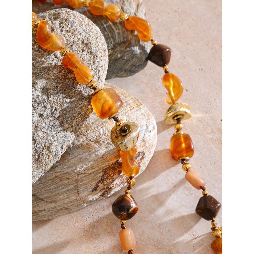 Eetit 76+6cm Acrylic Plastic Beads Chain Sunflower Pendant Long Necklace Stainless Steel Handmade Charm Jewelry Wholesale 2025