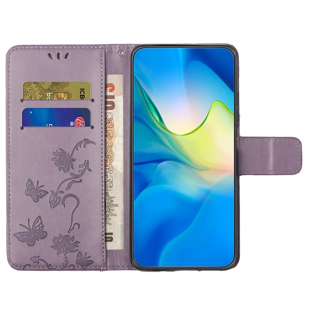 Dla Motorola Moto E14 4G/G04 4G/G04s 4G/G24 4G Etui Portfelowe Skórzane PU Podstawka Motyl Kwiat Pokrowiec na Telefon