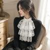 White Lace False Collar and Cuffs Sleeves for Women Girl, High Neck Ruffle Collar Decorative Accessory for Costume Styling, Stage Show Layering