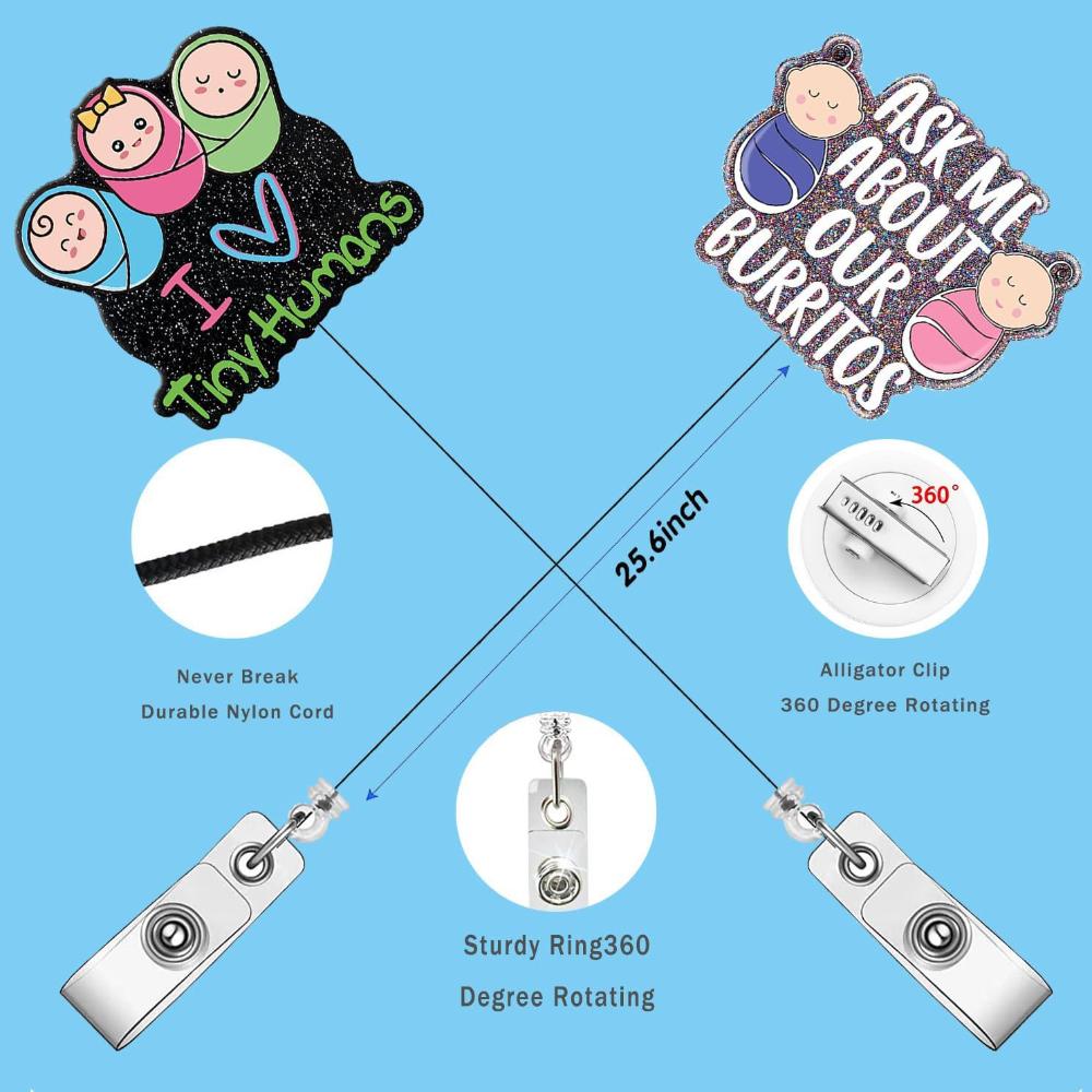 Glitter Acrylic Easy To Pull Badge Telescopic Buckle 360° Rotation Retractable Doctor Nurse Badge Reel Bottle Id Card Holder