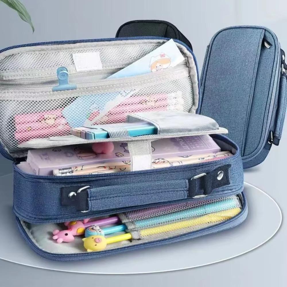 Multi Layer Partition Stationery Bag Large Capacity Pen Bag Simple Pencil Case