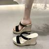 Wedge heel slippers summer foreign trade large size two wear sandals women's muffin thick-soled thin strap open-toed Roman shoes