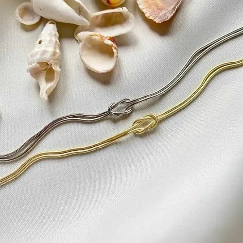 Edelstahl Dünne Schlangenkette Paar Armband Für Frauen Männer Knoten Doppelte Ketten Liebhaber Armreif Unisex Bijoux Schmuck