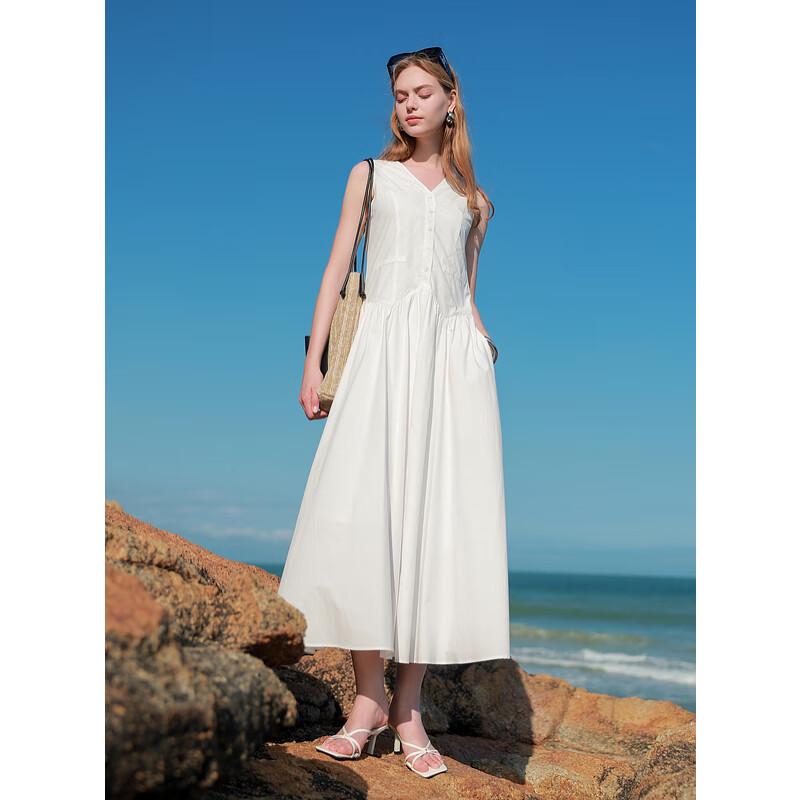 

Sancai 2025 Summer V-Neck Sleeveless Pure Cotton White Maxi Dress L 165/88A