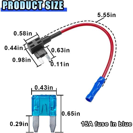 5PCS 12V Car Add-a-Circuit Fuse TAP Adapter, Automotive Fuse Holder with 15 Amp Blade Fuses, Mini ATM APM Blade Fuses Holder for Cars, Trucks, Boats