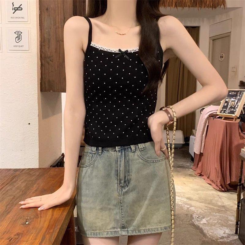 Women's Sweet & Spicy Summer Lace Bow Camisole with Built-in Padding