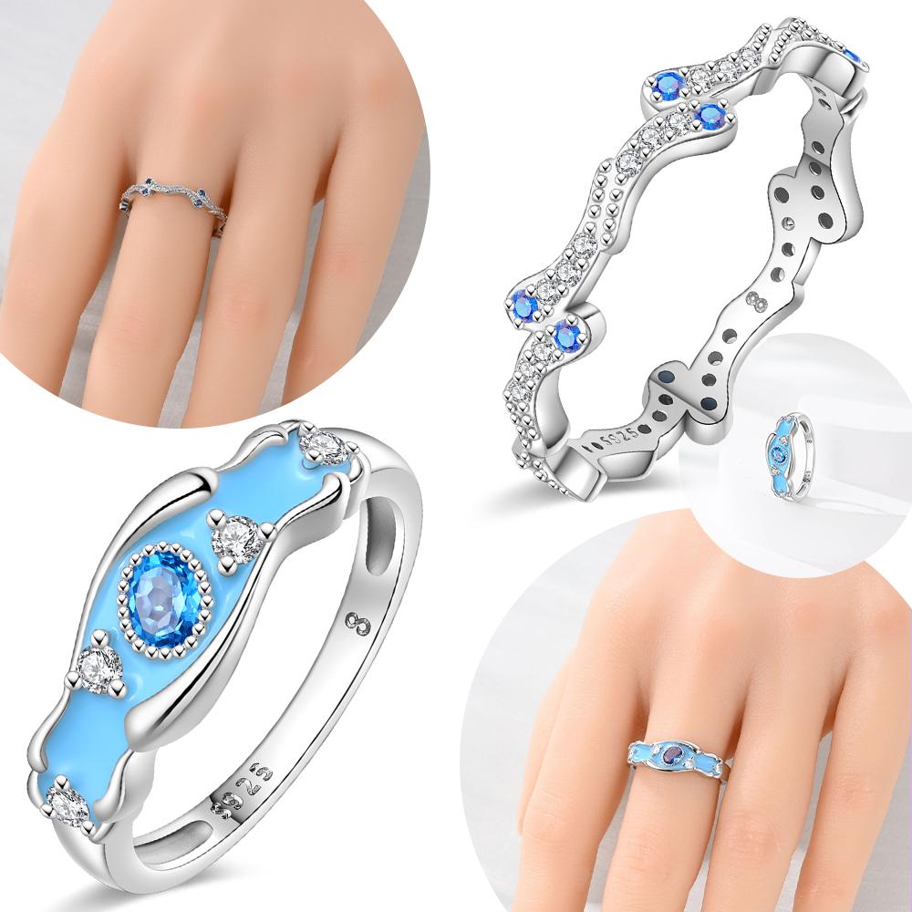 Authentischer Originaler Kupfermetall Ozean Zirkon Blau Geometrischer Ring Damen Accessoire Perfektes Geschenk Edelstein Strahlender Ring Freundin Hohe Qualität Fein