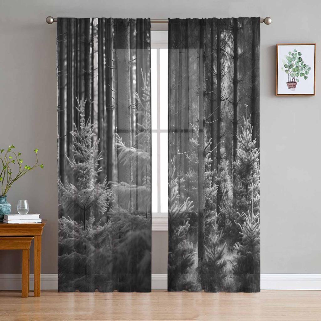 Träd Blomma Oljemålningsstil Blomma Skira Gardiner för Vardagsrum Modern Heminredning Tyllgardin Sovrum Voile Draperier