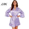 Morbida Camicia da Notte Leggera da Donna in Seta con Orlo Arricciato, Sexy Camicia da Notte in Raso a Maniche Lunghe Scollo a V, Lunga Lenta da Notte con Cintura Camicia da Notte