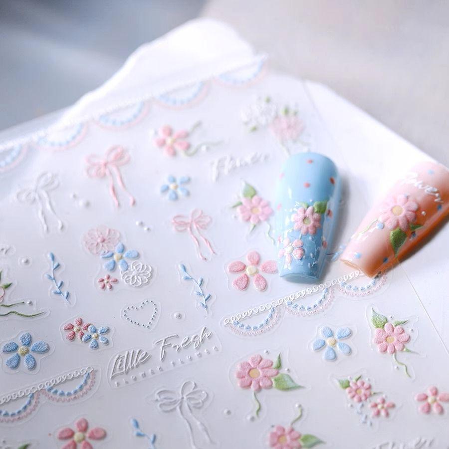 Pastel Floral & Bow Nail Art Stickers Light Pink and Blue Flowers [1 Sheet]