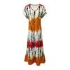 Women Summer Dress V-Neck Short Sleeve Side Slit Design Maxi Dress Tie Dye Print